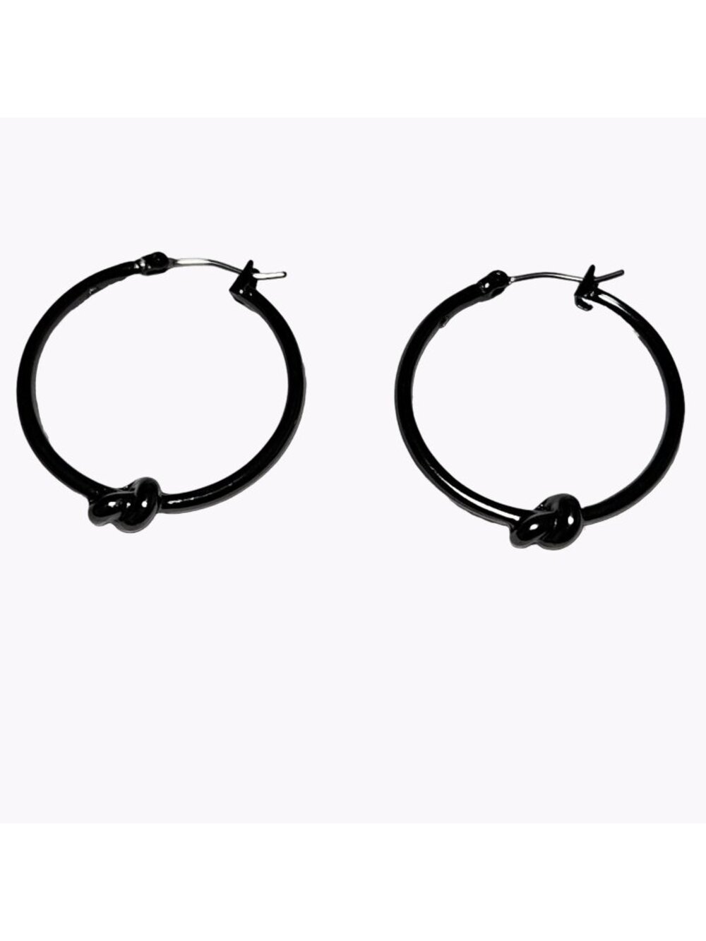 Black Hoop Earrings Knotted Design Glossy Classic Minimalist Fashion Jewelry